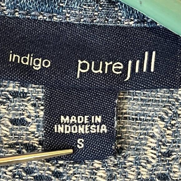 Pure Jill Indigo 100% Cotton Blue Textured Snap Up Drawstring Pockets Blazer S - Picture 6 of 8